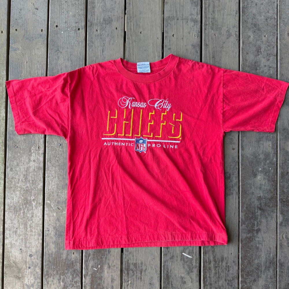 Logo Athletic Kansas City Chiefs T-Shirt Red Embroidered NFL Pro Line Mens Large